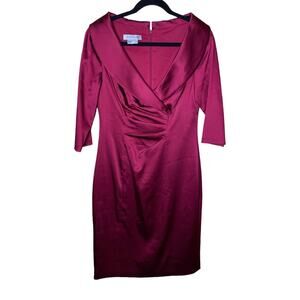 Kay Unger Cranberry Red Satin Portrait Mid Length Dress Size 8
